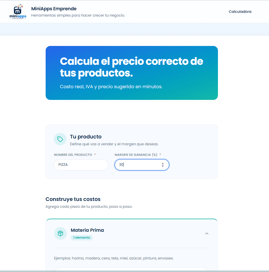 Captura del resultado de la Calculadora Inteligente de Costos